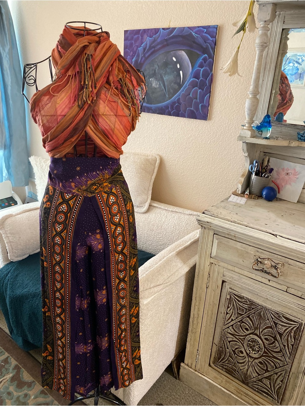 Tansy Bohemian Wide Leg Pants in Purple and Orange - Picture 12 of 13